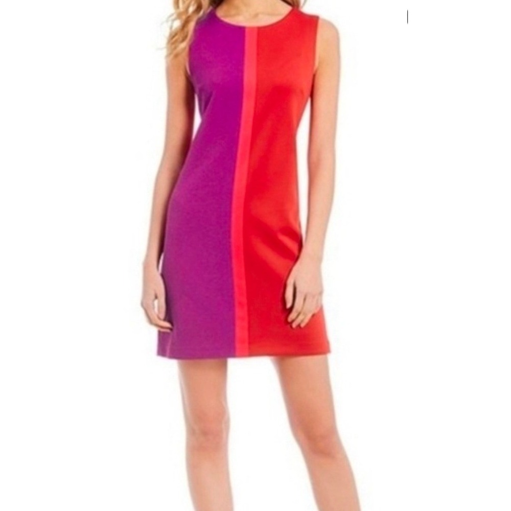 Betsy Johnson Color Block Shift Dress Raspberry Red Purple Size 10‎